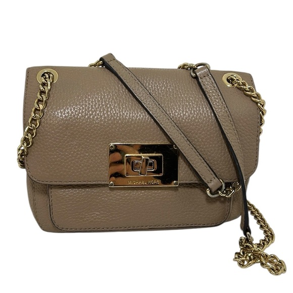 Michael Kors Sloan Taupe Leather Shoulder Strap Handbag Bag with Flap - Picture 1 of 16